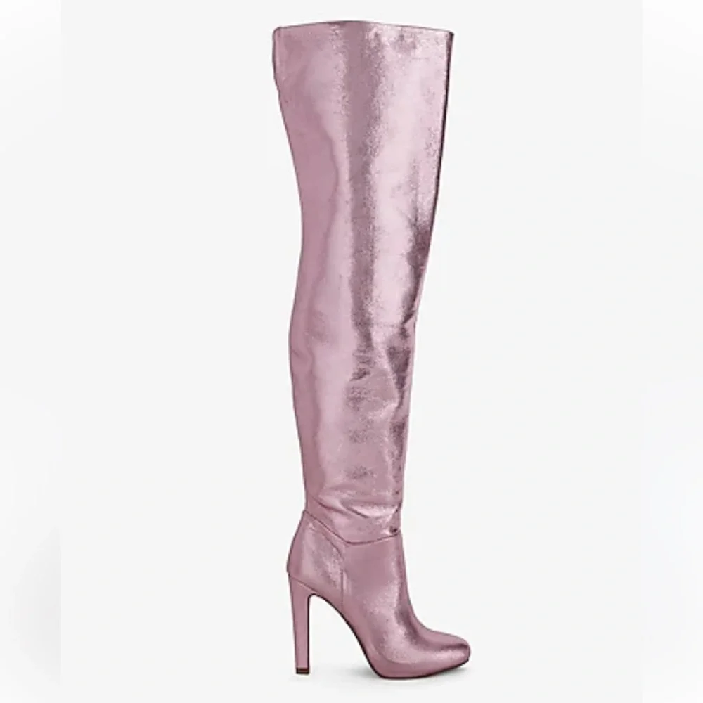Brian Atwood x Express Bubble Metallic Over The Knee Heeled Boots 9